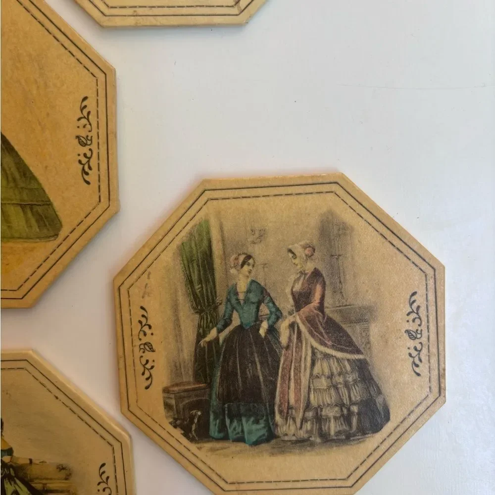 TW Antique Victorian paper every day coasters / Set of 7/ In Box